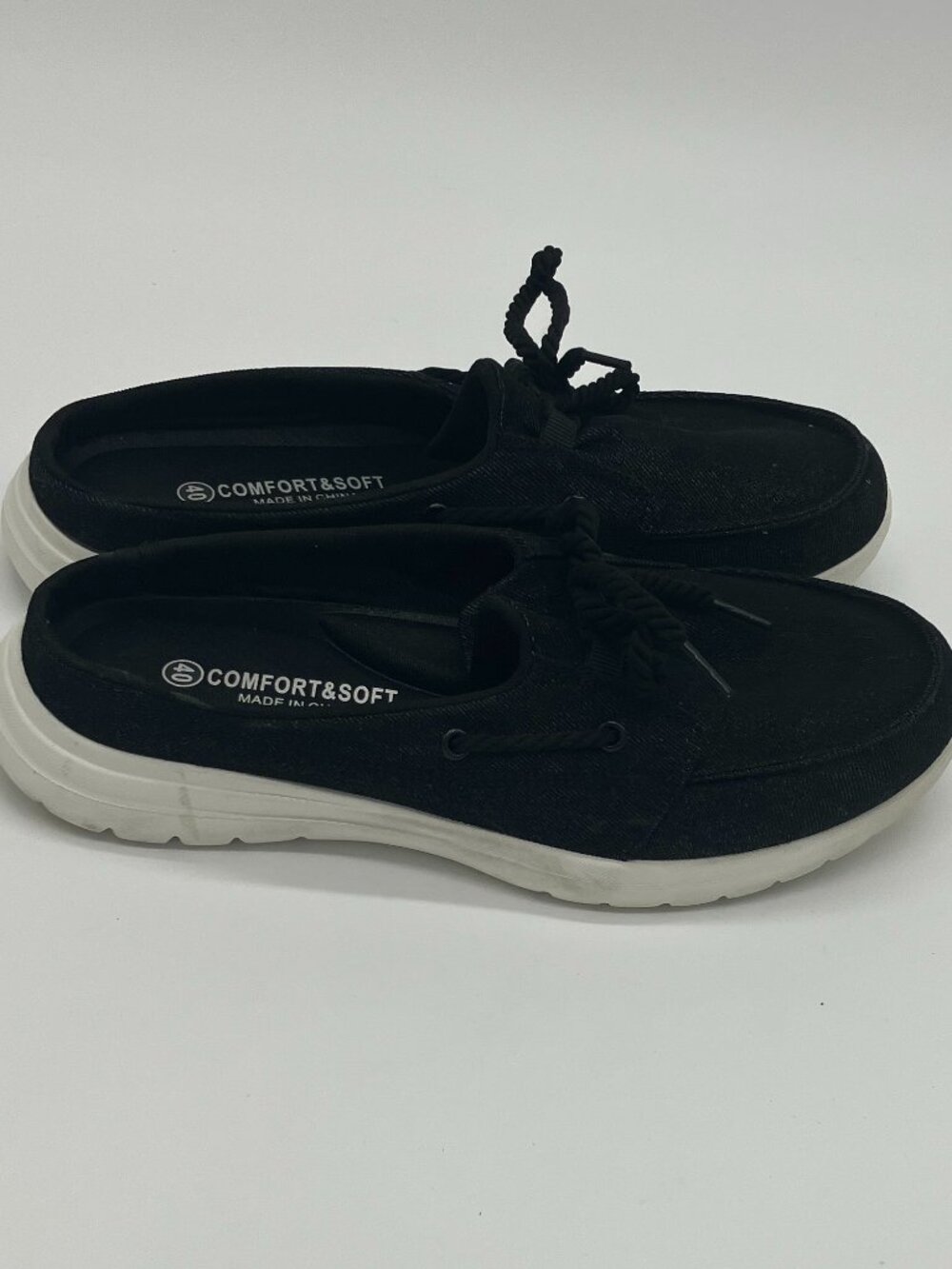 Comfort & Soft Black Cnavas Slip-on Loafers Mules Sz 7